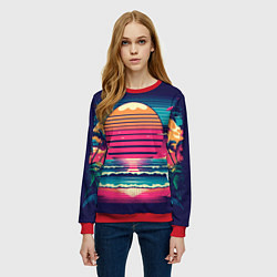 Свитшот женский Закат на пляже vaporwave, цвет: 3D-красный — фото 2