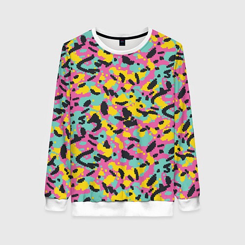 Женский свитшот Пиксельный камуфляжный паттерн в неоновых цветах / 3D-Белый – фото 1