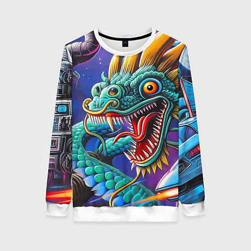 Женский свитшот Фантастическая космическая композиция с драконом - / 3D-Белый – фото 1