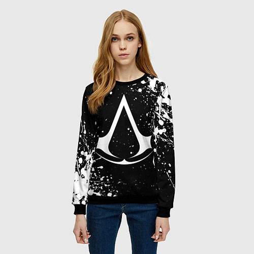 Женский свитшот White logo of assasin / 3D-Черный – фото 3
