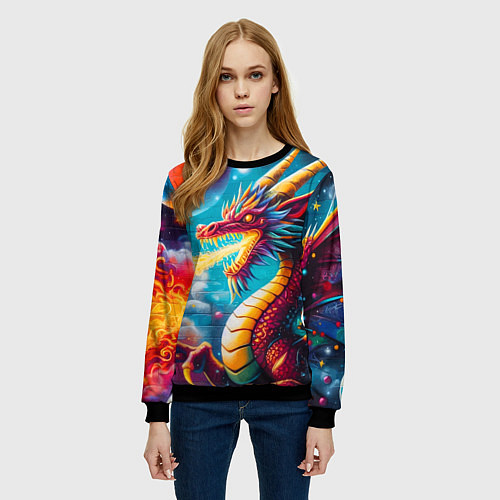 Женский свитшот Космический дракон - граффити / 3D-Черный – фото 3