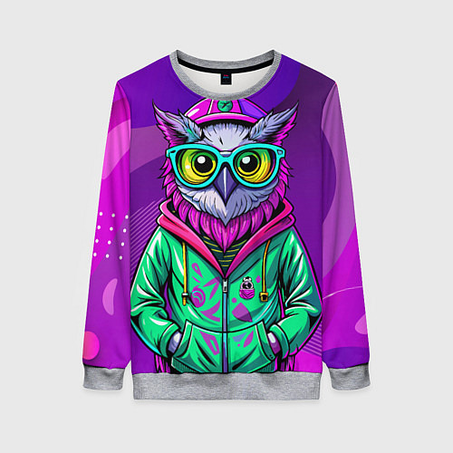 Женский свитшот Модная сова на фиолетовом / 3D-Меланж – фото 1