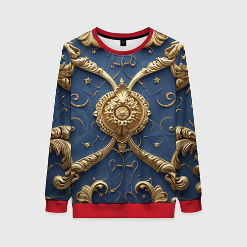 Женский свитшот Золотые узоры на синей ткани / 3D-Красный – фото 1