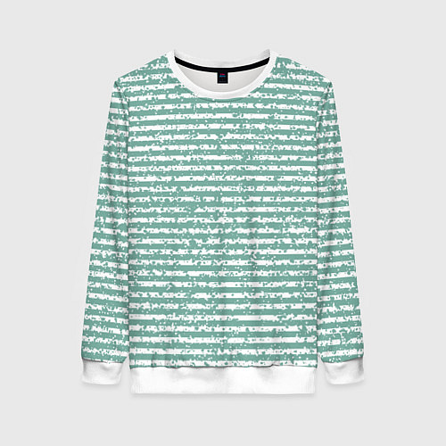 Женский свитшот Бело-бирюзовый морской в полоску / 3D-Белый – фото 1