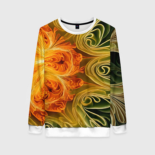 Женский свитшот Зелено-оранжевый фрактал / 3D-Белый – фото 1
