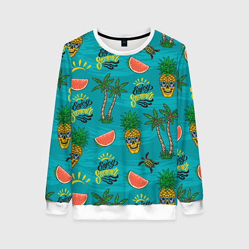 Женский свитшот Enjoy summer pattern - pineapple / 3D-Белый – фото 1