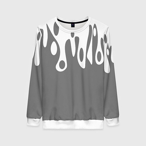 Женский свитшот Потеки белой краски на сером фоне / 3D-Белый – фото 1