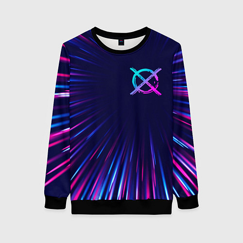 Женский свитшот CreepyPasta neon blast lines / 3D-Черный – фото 1