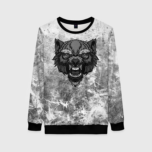 Женский свитшот Серый волк на абстрактном фоне / 3D-Черный – фото 1