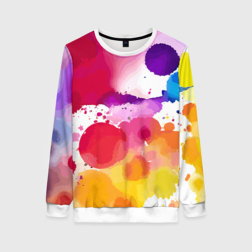 Женский свитшот Яркие абстрактные акварельные кляксы - нейросеть / 3D-Белый – фото 1