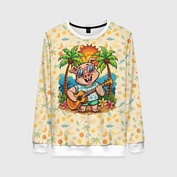 Женский свитшот Свинья с гитарой жаркое лето