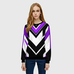 Свитшот женский Фиолетово-белые полосы на чёрном фоне, цвет: 3D-черный — фото 2