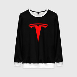 Свитшот женский Tesla red logo, цвет: 3D-белый