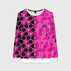 Свитшот женский Техно-киберпанк шестиугольники розовый и чёрный с, цвет: 3D-белый