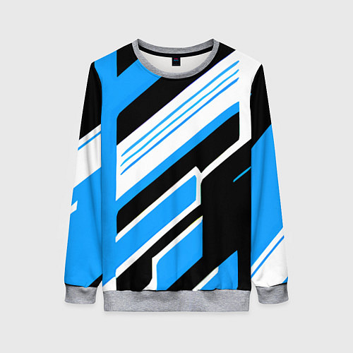 Женский свитшот Бело-синие полосы на чёрном фоне / 3D-Меланж – фото 1