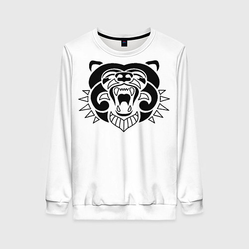 Женский свитшот Медведь маори трайбл стиль / 3D-Белый – фото 1