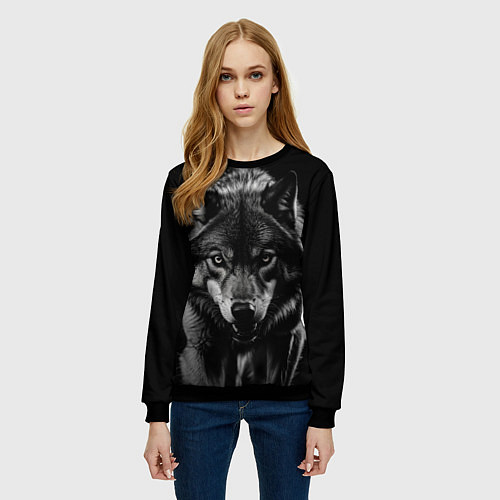 Женский свитшот Волк ночи / 3D-Черный – фото 3