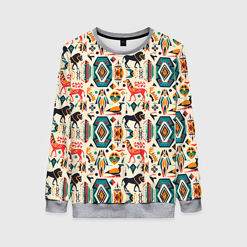 Женский свитшот Африканские узор лев и жираф / 3D-Меланж – фото 1