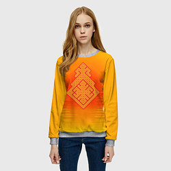 Свитшот женский Обережная славянская символика в солнечных оранжев, цвет: 3D-меланж — фото 2