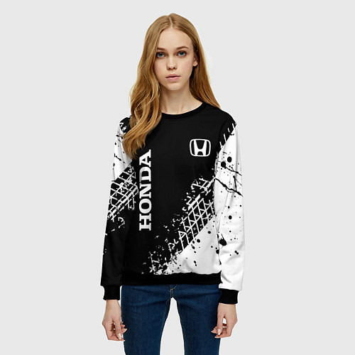 Женский свитшот Хонда: следы от шин / 3D-Черный – фото 3