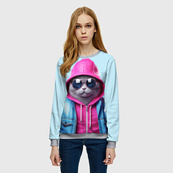 Свитшот женский Кот в капюшоне и очках, цвет: 3D-меланж — фото 2