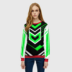 Свитшот женский Полосы и зелёно-белый шестиугольник, цвет: 3D-красный — фото 2