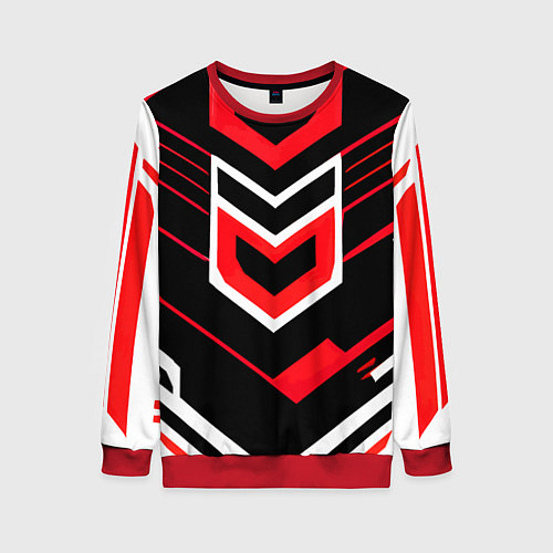 Женский свитшот Полосы и красно-белый шестиугольник / 3D-Красный – фото 1