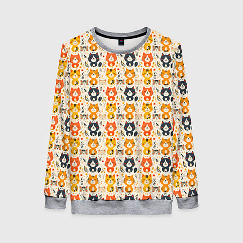 Женский свитшот Разноцветные котята ретро узор / 3D-Меланж – фото 1