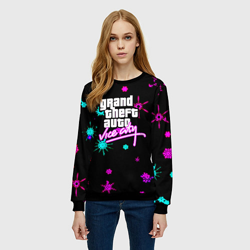 Женский свитшот GTA winter neon / 3D-Черный – фото 3