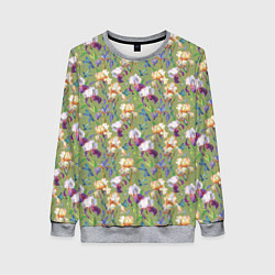 Свитшот женский Ирисы и стрекозы на зеленом, цвет: 3D-меланж