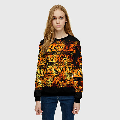 Женский свитшот Кокопелли - танцы в огне / 3D-Черный – фото 3