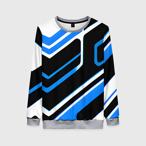 Женский свитшот Бело-синие линии на чёрном фоне / 3D-Меланж – фото 1