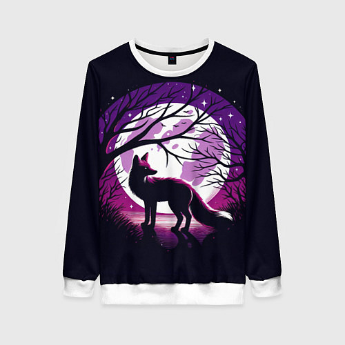 Женский свитшот Лис и лунная ночь / 3D-Белый – фото 1