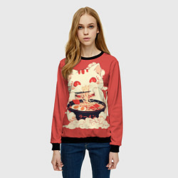 Свитшот женский Japanese cat eats ramen, цвет: 3D-черный — фото 2