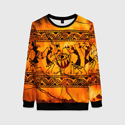 Свитшот женский Африканские наскальные рисунки, цвет: 3D-черный
