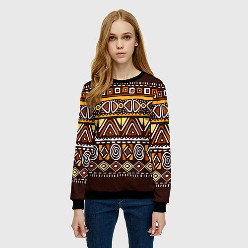 Женский свитшот Африканский традиционный орнамент / 3D-Черный – фото 3