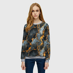 Свитшот женский Черный мрамор с золотом, цвет: 3D-меланж — фото 2