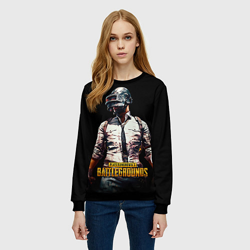 Женский свитшот PUBG игрок на закате черный фон / 3D-Черный – фото 3