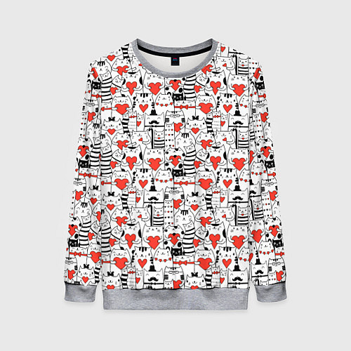 Женский свитшот Котики держат сердечки / 3D-Меланж – фото 1