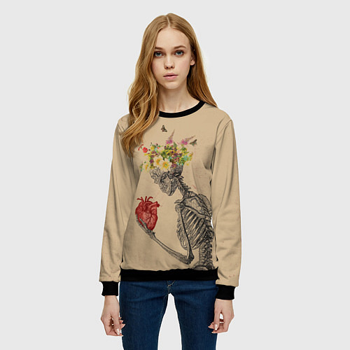 Женский свитшот Bone and heart / 3D-Черный – фото 3