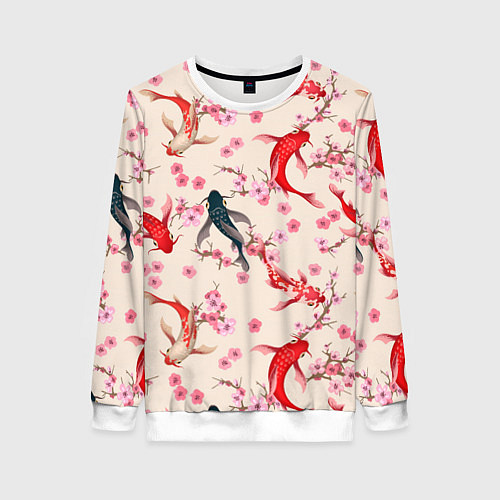 Женский свитшот Разноцветные рыбы кои / 3D-Белый – фото 1