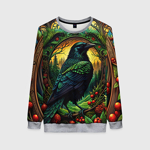 Женский свитшот Скандинавский ворон лесной узор / 3D-Меланж – фото 1