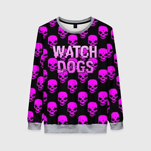 Женский свитшот Watch dogs neon skull / 3D-Меланж – фото 1