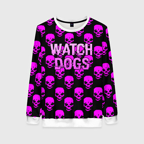 Женский свитшот Watch dogs neon skull / 3D-Белый – фото 1