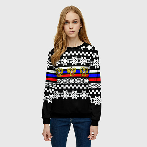 Женский свитшот Rusiia winter pattern / 3D-Черный – фото 3