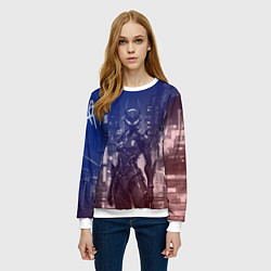 Свитшот женский Девушка-киборг в футуристичной броне, цвет: 3D-белый — фото 2