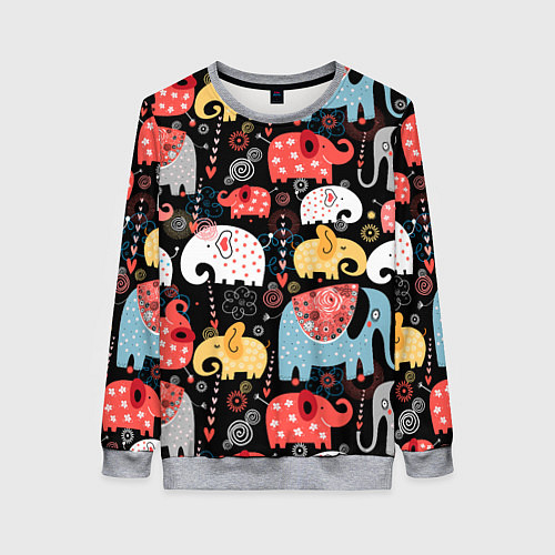 Женский свитшот Разноцветные слоны узор / 3D-Меланж – фото 1