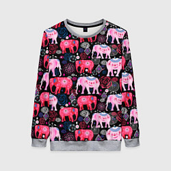 Женский свитшот Орнамент разноцветных слонов