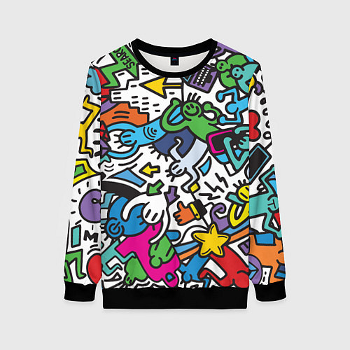 Женский свитшот Странные разноцветные человечки / 3D-Черный – фото 1