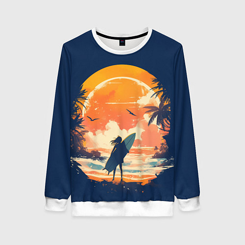 Женский свитшот Девушка сёрфер / 3D-Белый – фото 1